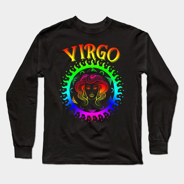 Virgo Psychedelic Hippy Zodiac Sign Long Sleeve T-Shirt by letnothingstopyou